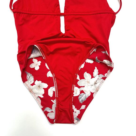 Frankies Bikinis Janelle One-Piece Swimsuit Red Floral Azalea Cheeky Cut Size M - Picture 4 of 9